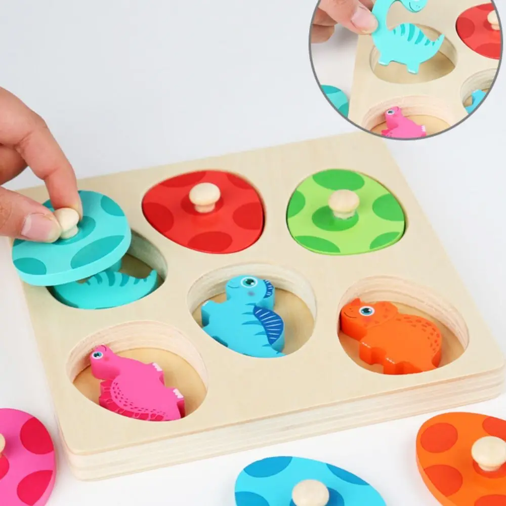 

Wooden Peg Wood Dinosaur Jigsaw Early Learning Educational Animal Domino Puzzle Toy Montessori Multi-layer Toddler Puzzles