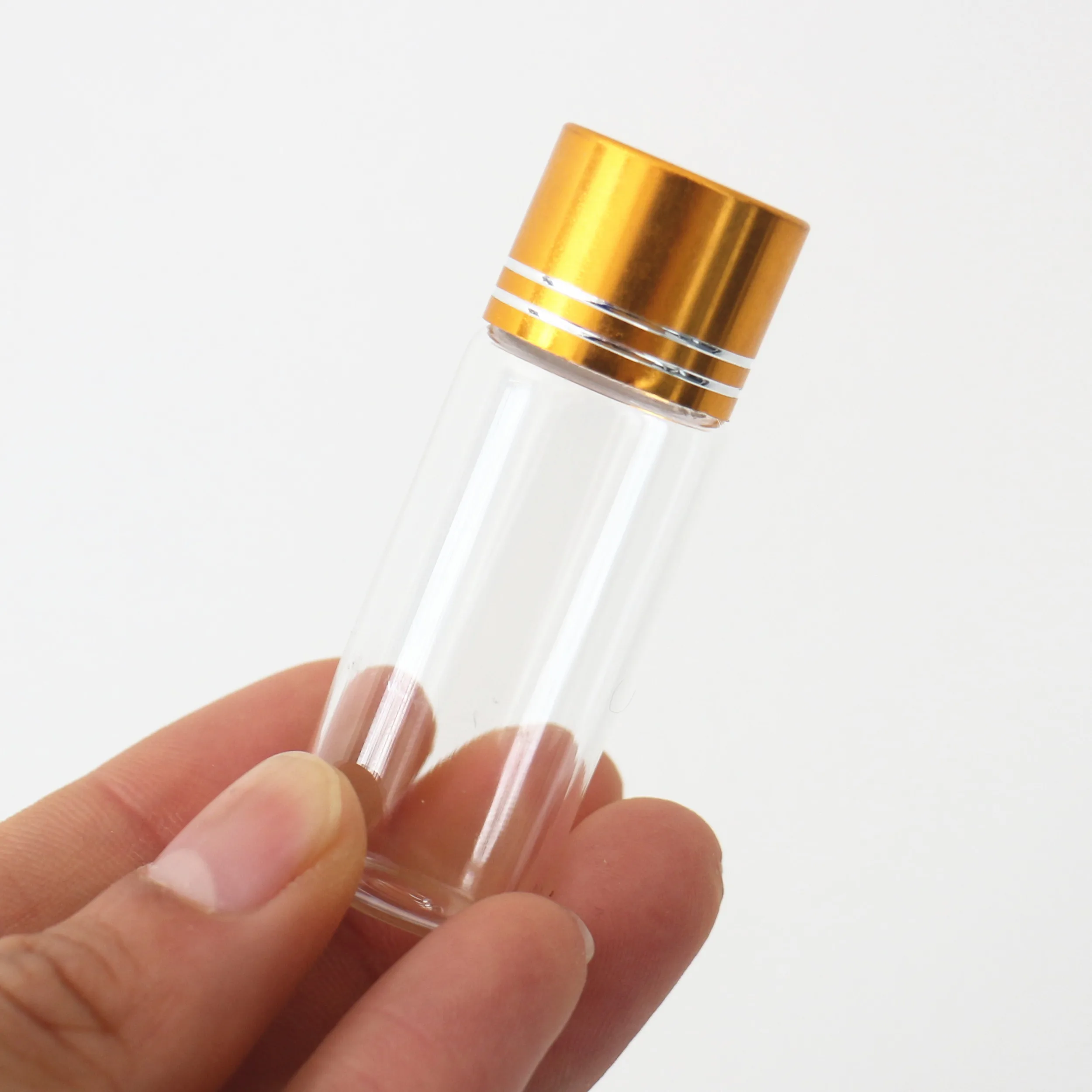 50 Pcs/Lot 11*22*60mm 12ml Glass Bottle Glass Jars Golden Plastic Caps Tiny Jar Transparent Empty Mini Bottles Diy Craft Gift