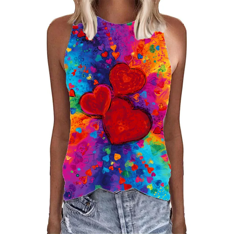 Graffiti Colorful Love Hearts 3D Print Tank Tops Summer Women O-Neck Vest Off Shoulder Y2k Sleeveless Camisole Woman Clothing — zdjęcie 6