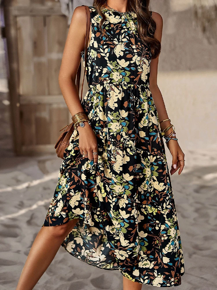 

Boho Long Dresses Women Floral Print Tank Dress Female Summer Casual Sleeveless Holiday Dress Ladies Elegant Chic Beach Vestidos