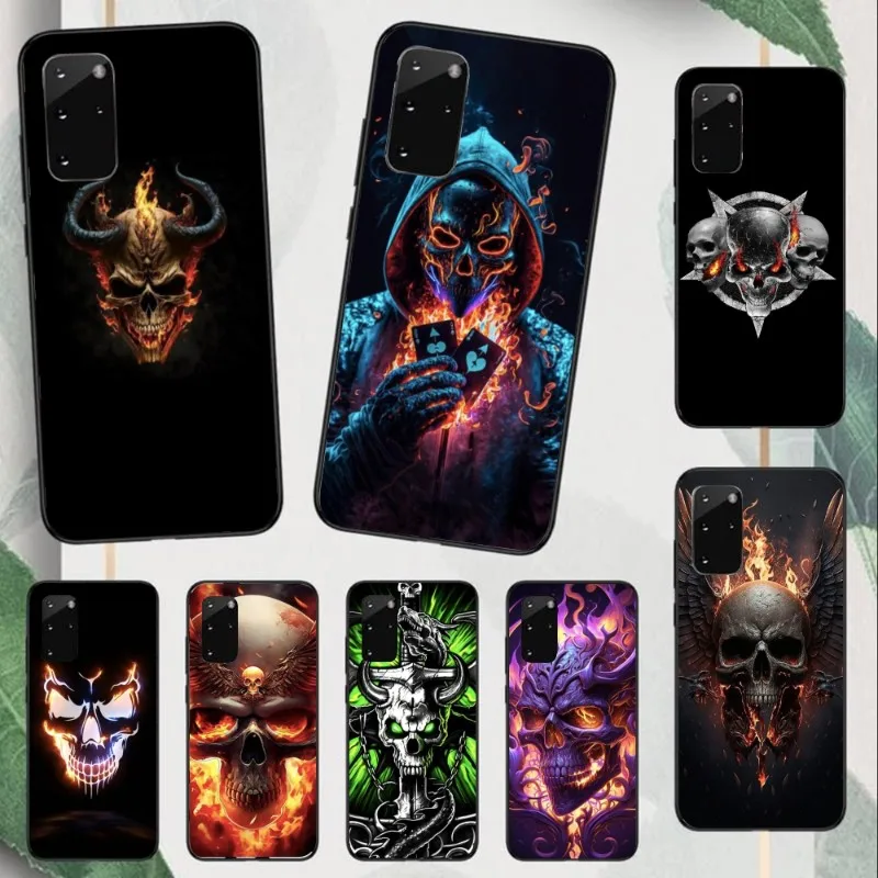 Fire Skull Head Smart Phone Case for Samsung Note 9 10 20 Plus Pro Ultra J6 J5 J7 J8 Black Soft Phone Cover Funda