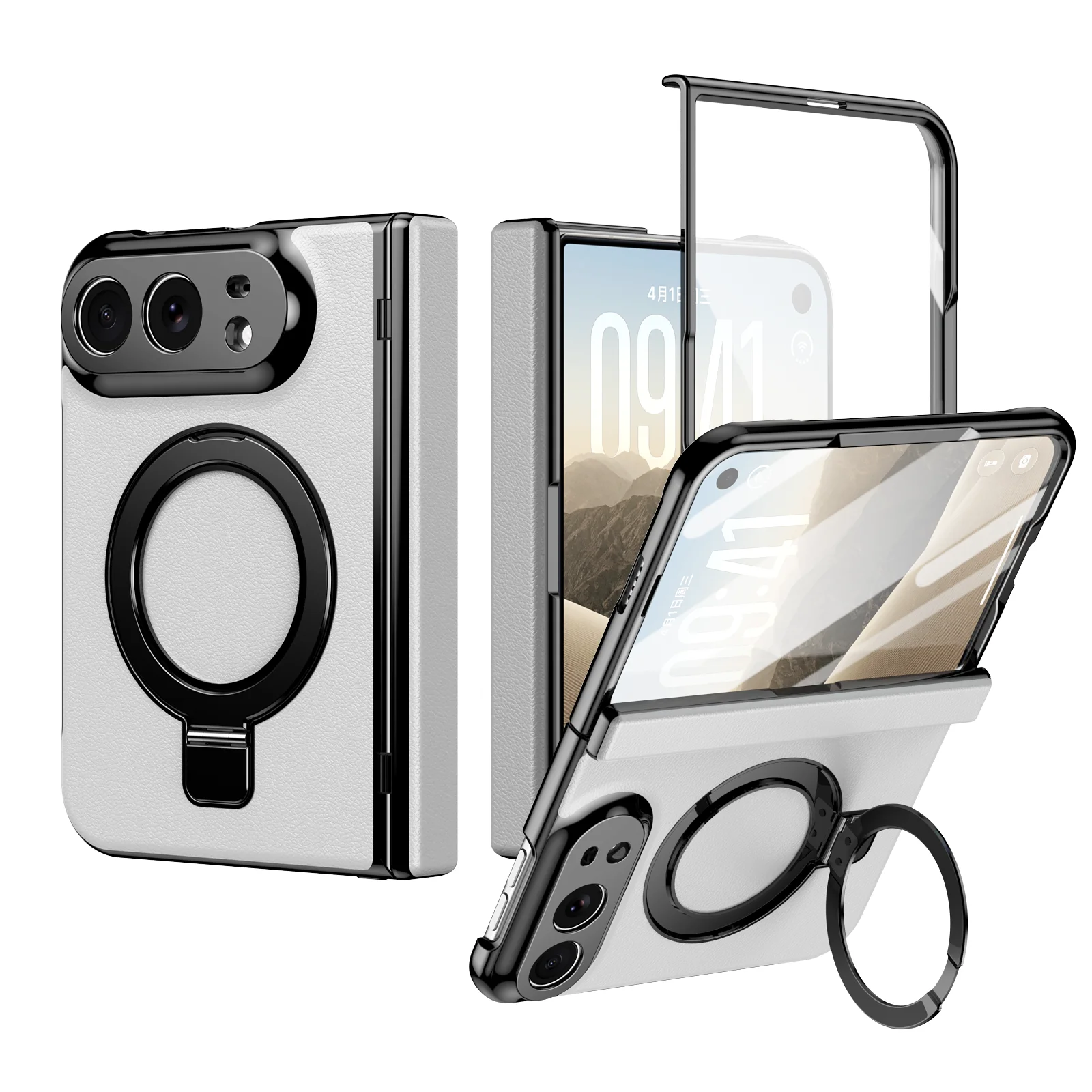 For iPhone Duo Case Skin-Friendly Luxury Matte Leather Magnetic Bracket With Tempered Glass Shockproof Back Cover Accessories
