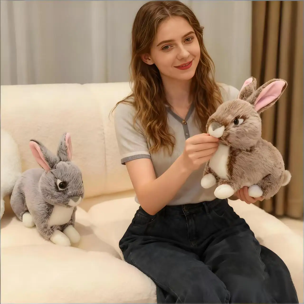 

Мультяшный милый кролик, заец, плюшевая игрушка, имитация мягкой куклы, комфортный подарок для сна, ручное шитье, подарок на день рождения для детей