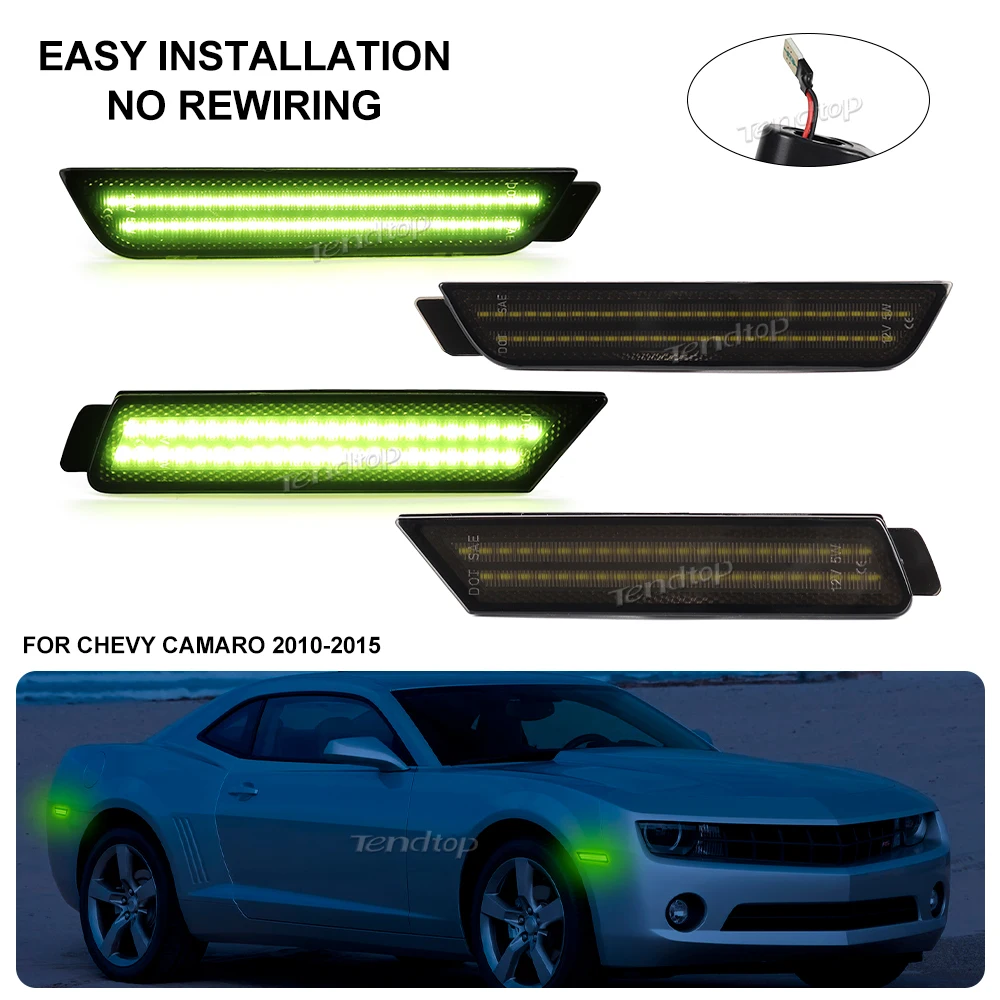 

Smoked Lens Green LED Side Marker Lights Front Rear Bumper Parking Lights For Chevy Camaro 2010 2011 2012 2013 2014 2015