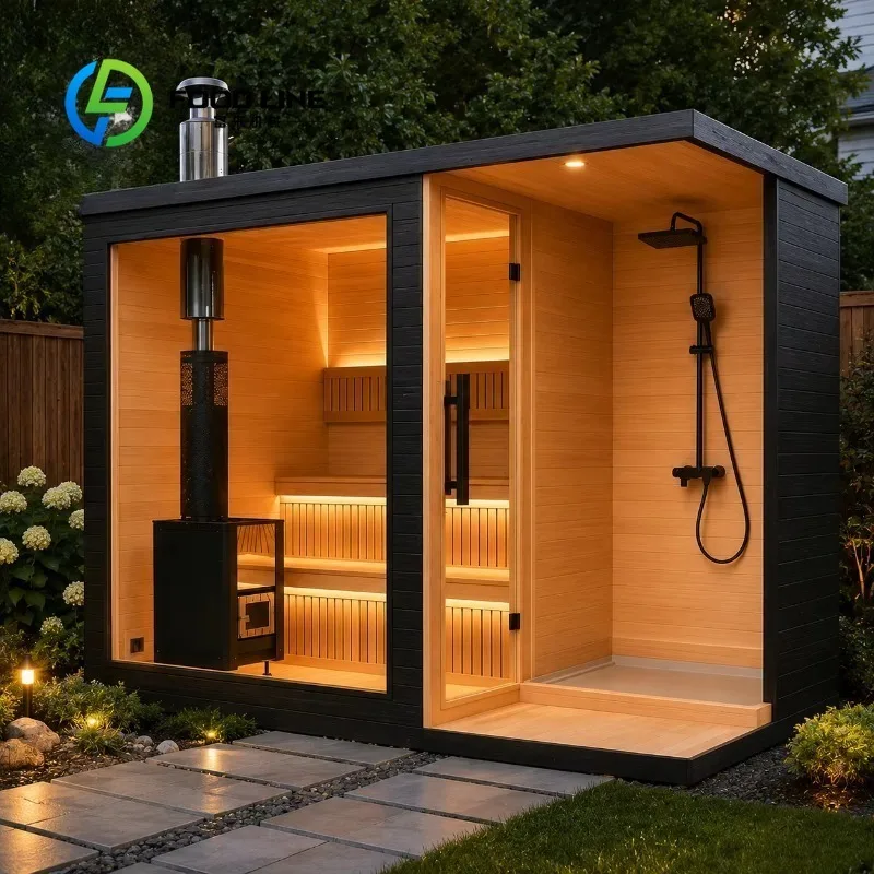 Customize  Traditional Red Cedar 4 6 8 Person Dry Wood Fire Burning Cabin Custom Hybrid Modular Outdoor Sauna Room