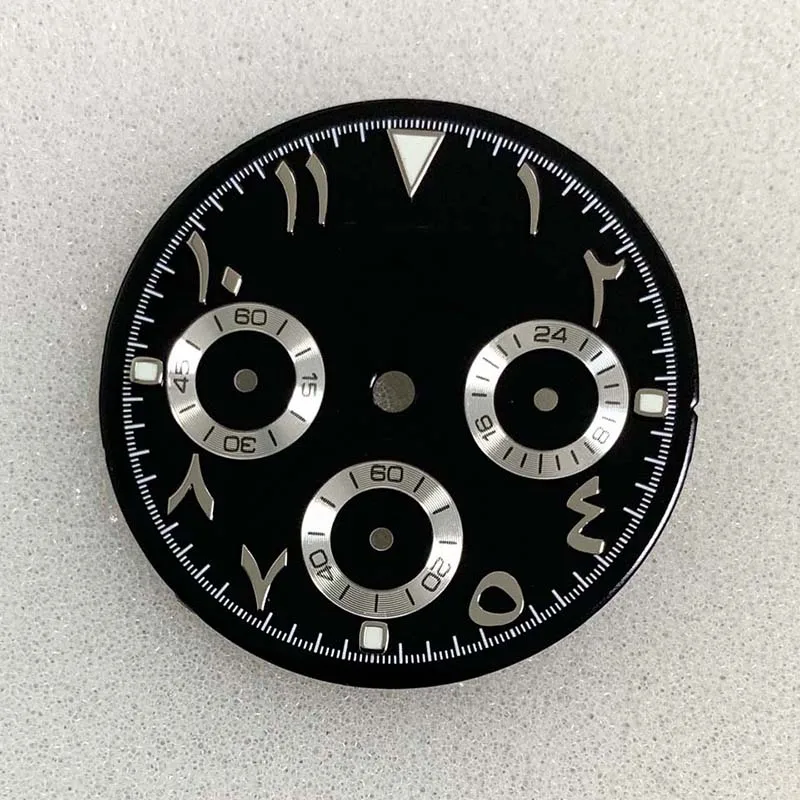 29.8 مللي متر ساعة الطلب مع ساعة الأيدي الأرقام العربية مقياس كرونوغراف الوجه 6 الأيدي صالح كوارتز VK63 ساعة وجوه الحركة التلقائية