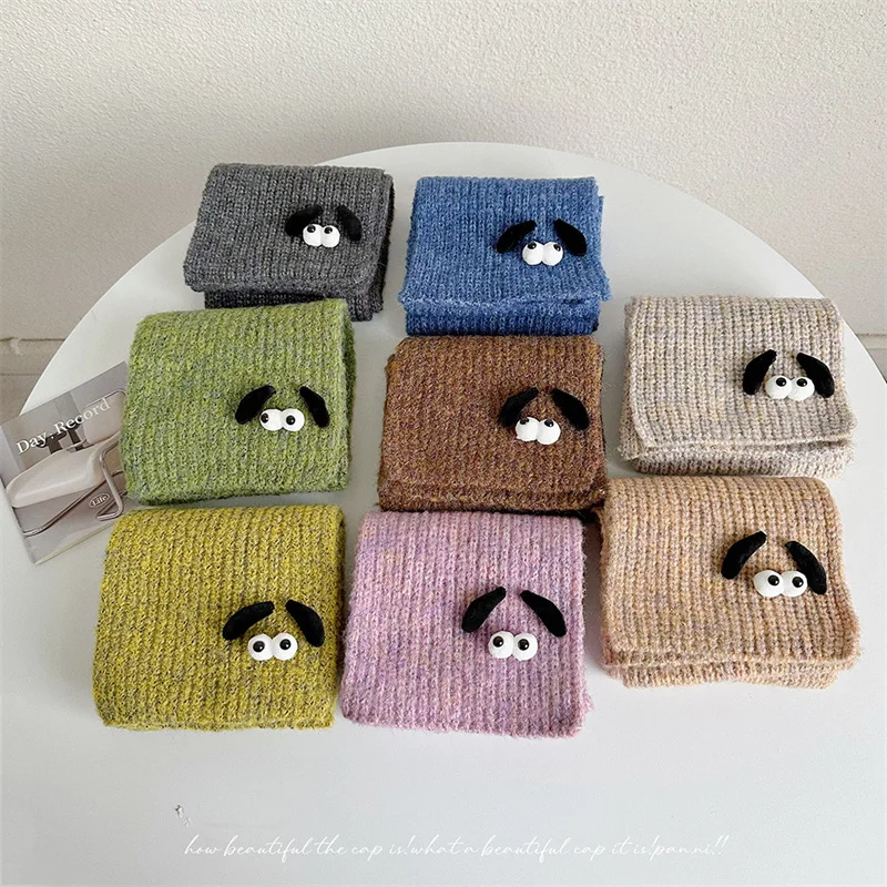 Cartoon Dog Children Woolen Yarn Knit Scarves Winter Warm Soft Comfortable Long Neck Scarf Baby Kids Muffler for Boys Girls