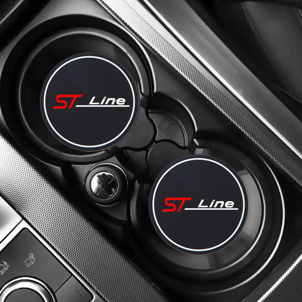 2Pcs Car Coaster Water Cup Bottle Holder Anti-slip Pad Mat Pad ST LINE Logo For FORD FIESTA FOCUS MONDEO ST Auto Car Styling