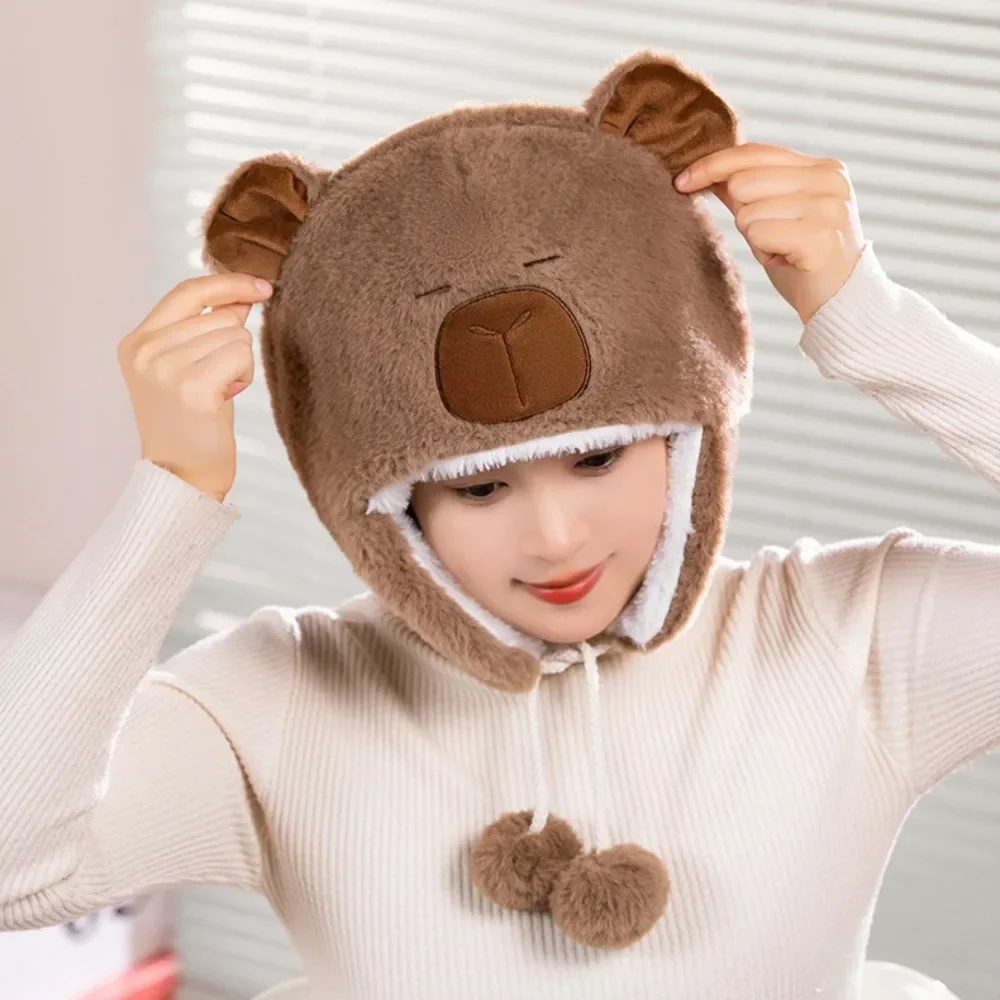 Autumn and Winter Cute Capybara Plush Hat Women's Korean Edition Warm Ear Protection Hat