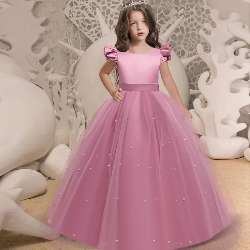 

Pageant Kids Long Bridesmaid Dress For Girls Children Costume Prom Princess Dresses Vestido Flower Girl Big Bow Party Gown