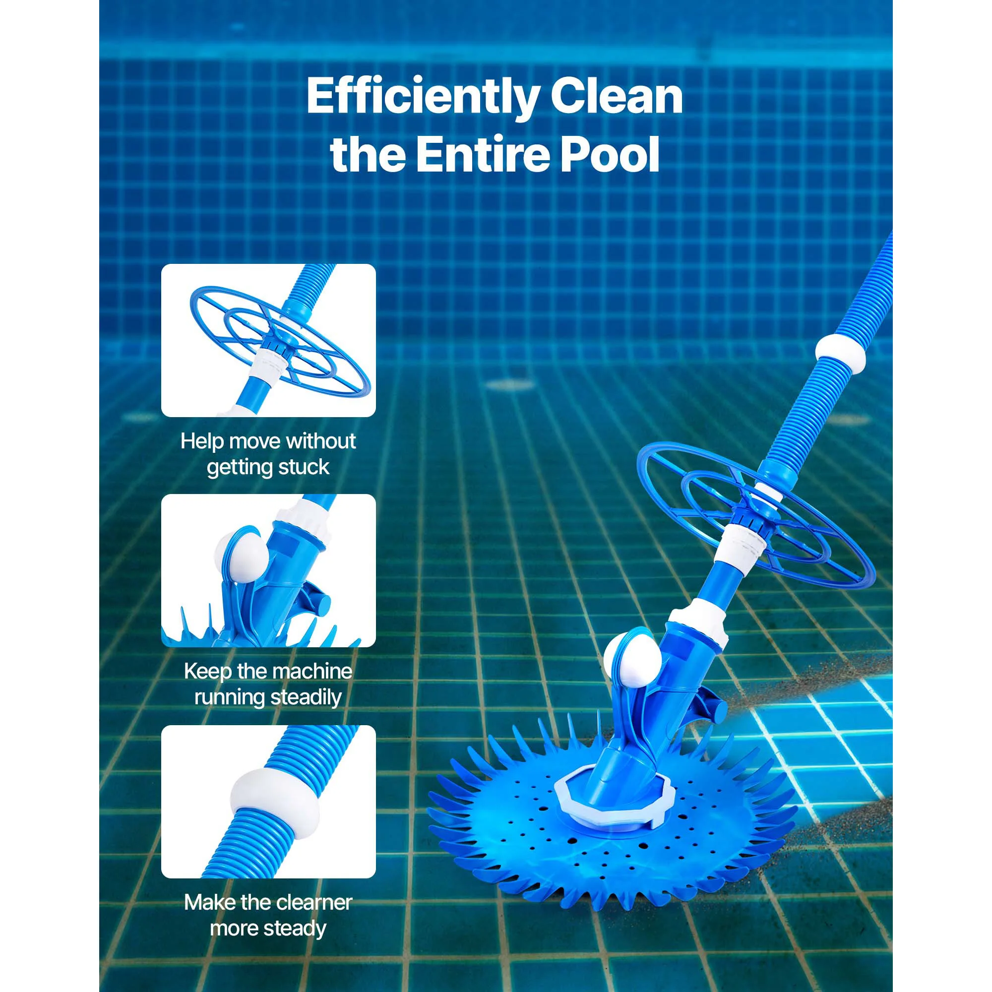 #￥SucceBuy SuctionPoolCleanerAutomatic Pool Vacuum Cleaner with 12 Hoses for In-ground Pool and Above-ground Pool Up to 20x35ft