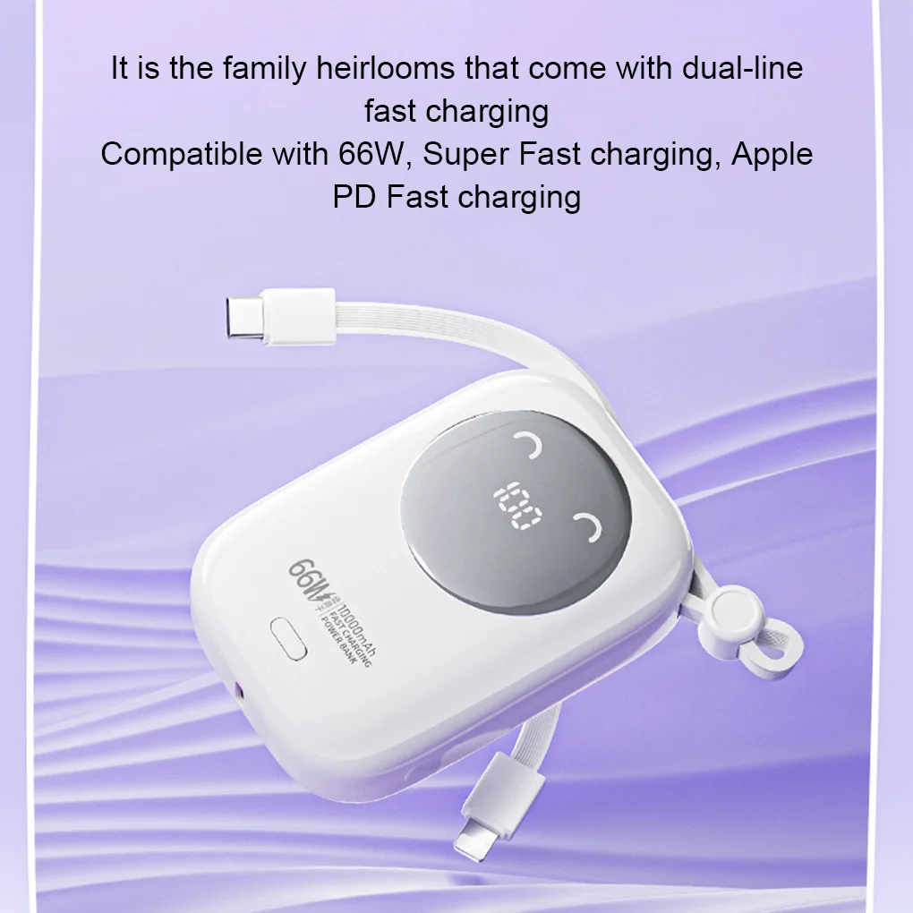 باور بانك صغير 10000 مللي أمبير في الساعة مع كابل مدمج 66 وات شحن سريع شاشة رقمية بطارية محمولة لهاتف iPhone Samsung