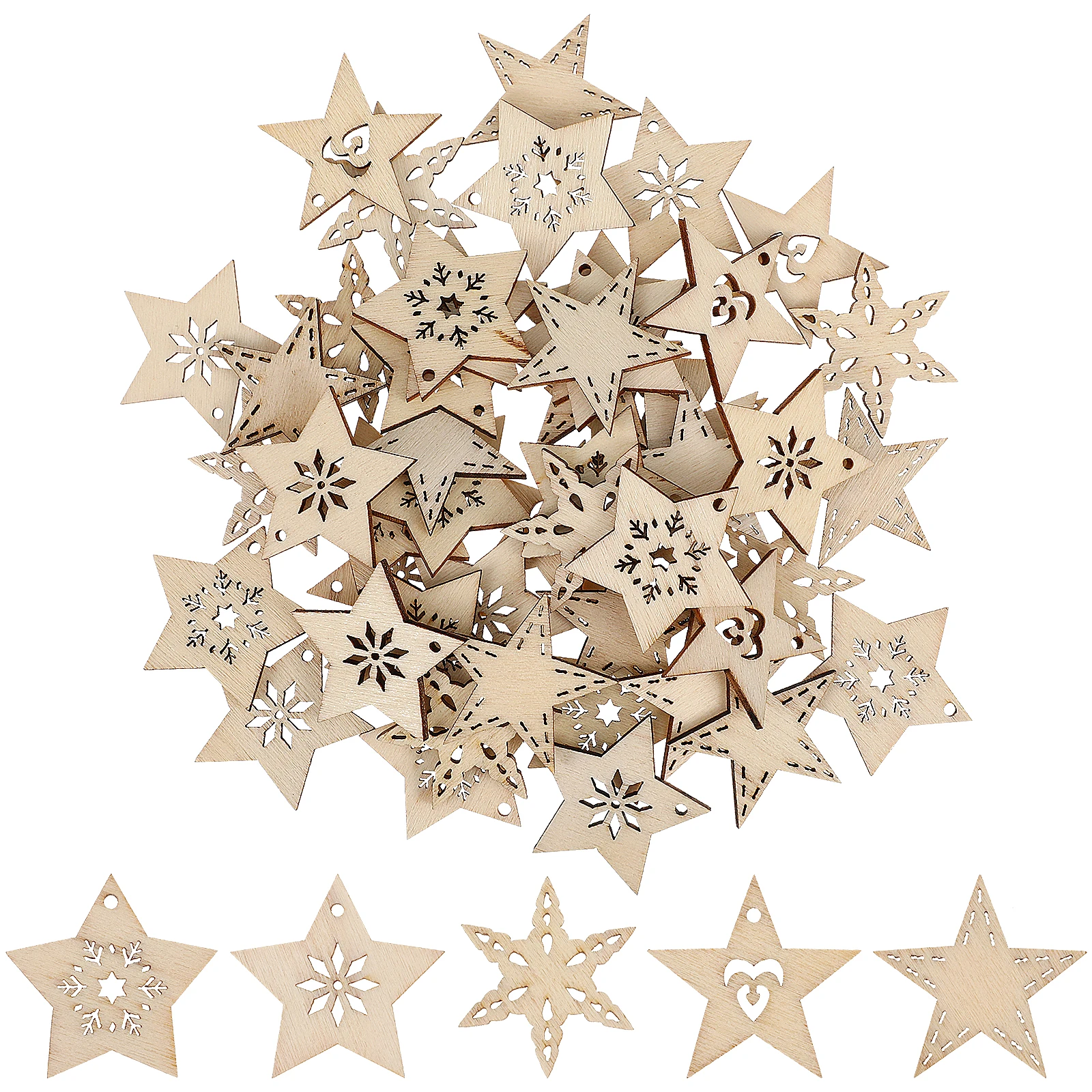 

50 Pcs Star Wooden naments Wooden naments for Christmas Tree Decorations Gifts Tags Home Office Accessories Craft Decor