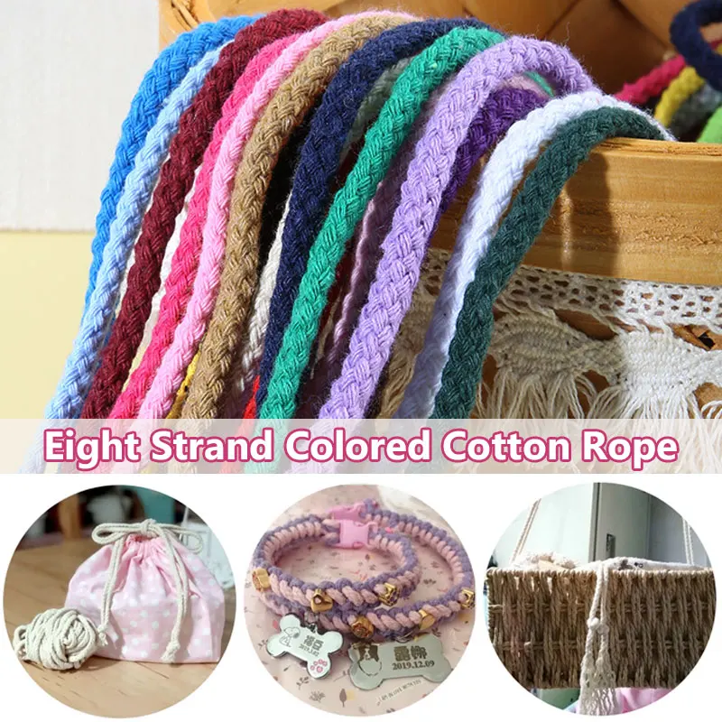 90 Meter 4mm Colorful Cotton Rope 8-strand Twisted Cord Rope Braided Macrame Woven String Thread Handmade DIY Craft