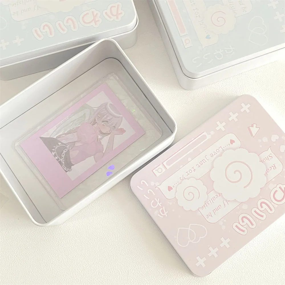 Metal Rectangular Empty Tin Box Cartoon Fish Cakes InsIdol Photocards Holder Jewelry Organizer Sticker Storage Box Stationery