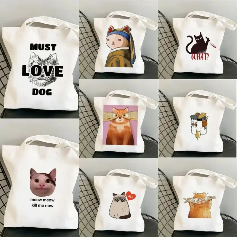 

Funny Cat Series Shopping Bag Graphic Handbag Harajuku Shopper Bag for Women Eco Large-capacity Female Tote Bags Shoulder Bag
