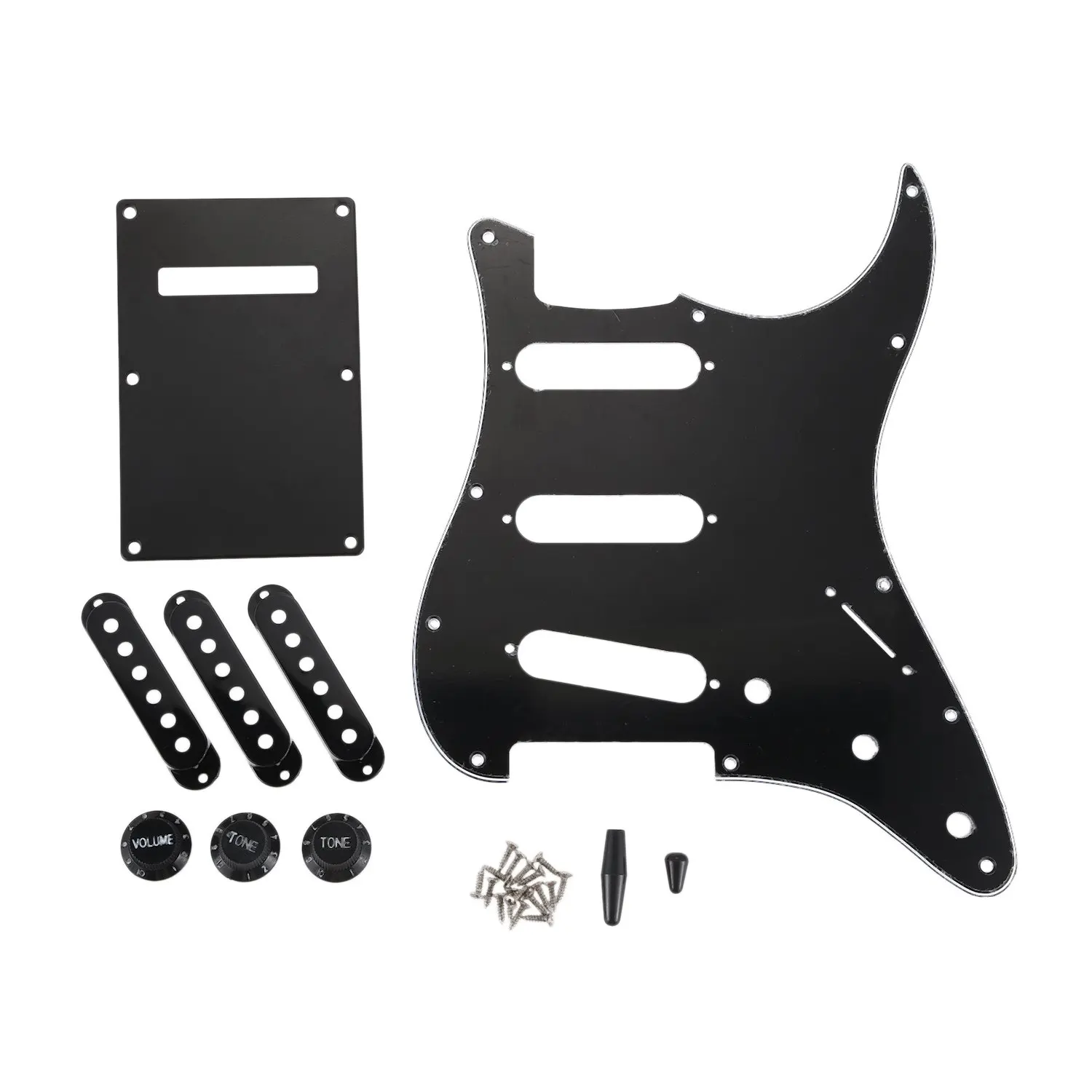 

Set Of 3 Ply Black 11 Hole Sss Guitar Pickguard Strat Back Plate Pickup Covers Knobs Guitarra Tips Guitar Parts &