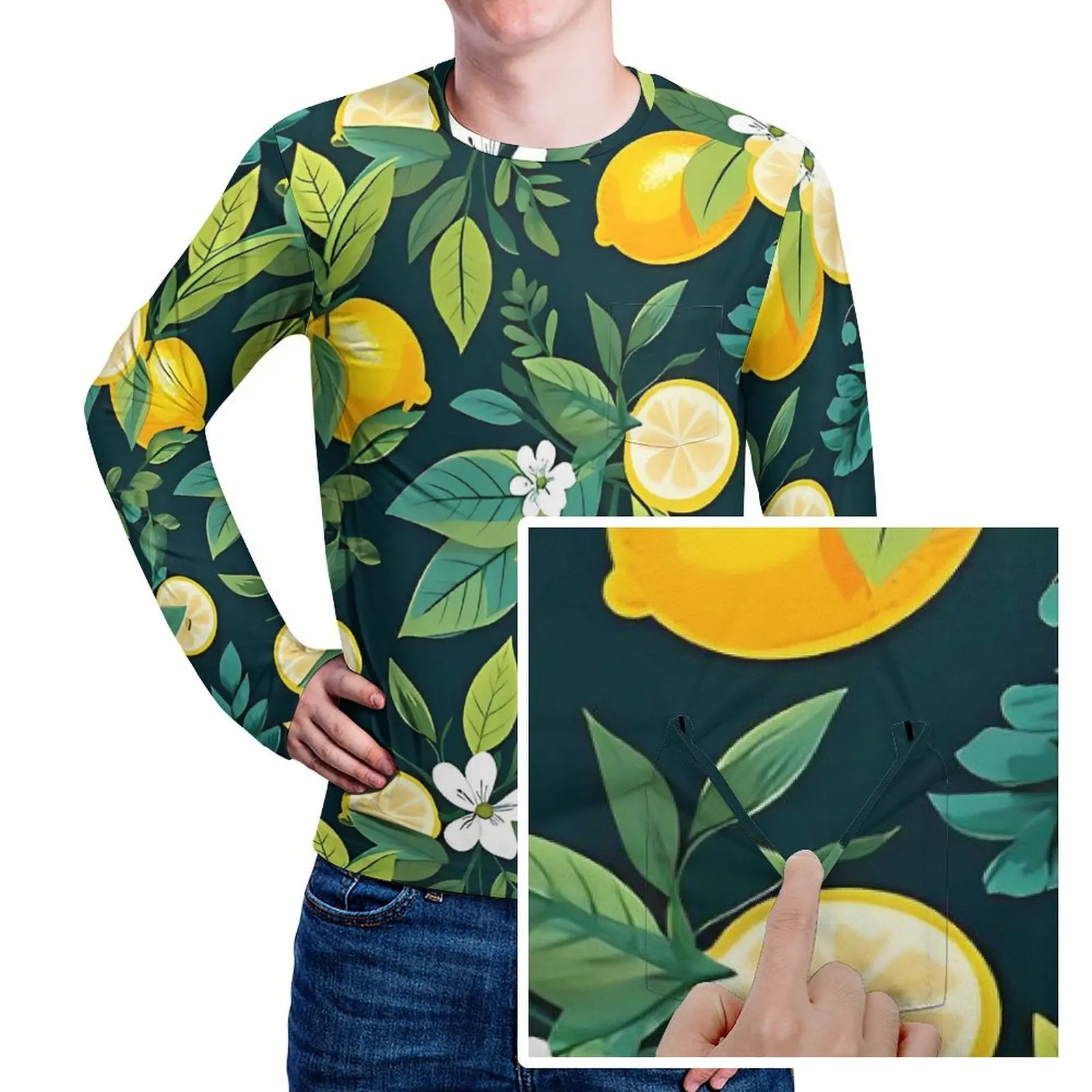 

Fruit Print Lemons T-Shirt Tropical Leaves Men Vintage T Shirts Autumn Graphic Tee Shirt Long Sleeve Plus Size Birthday Present