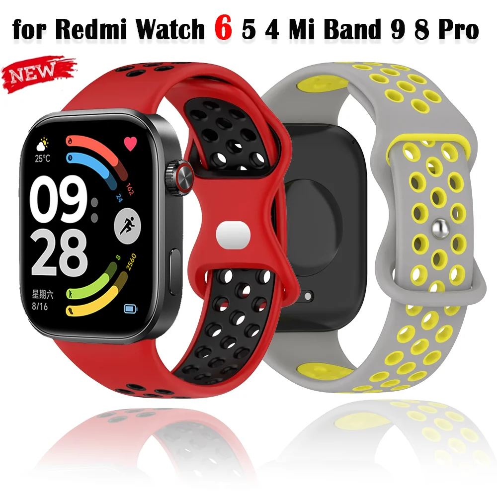Soft Silicone Strap for Redmi Watch 6 5 4 Sports Breathable Wristband Band Bracelet Xiaomi Band 9 Pro 8 Pro Correa Accessories