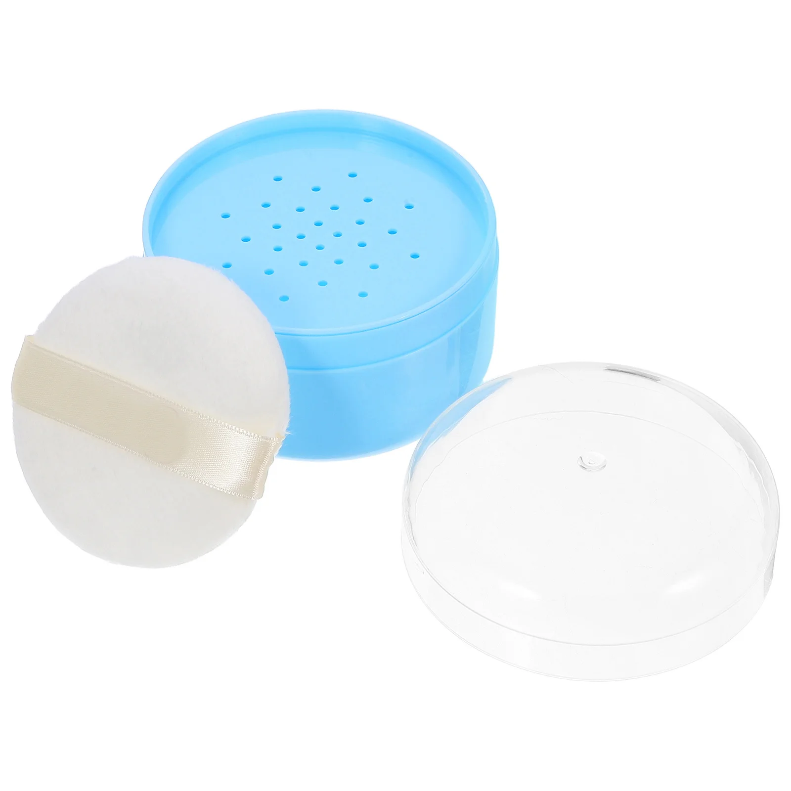 

Portable Powder Puff Case Blue Baby Talcum Powder Container For Infant Skin Care Easy One Hand Use Soft Puff Included