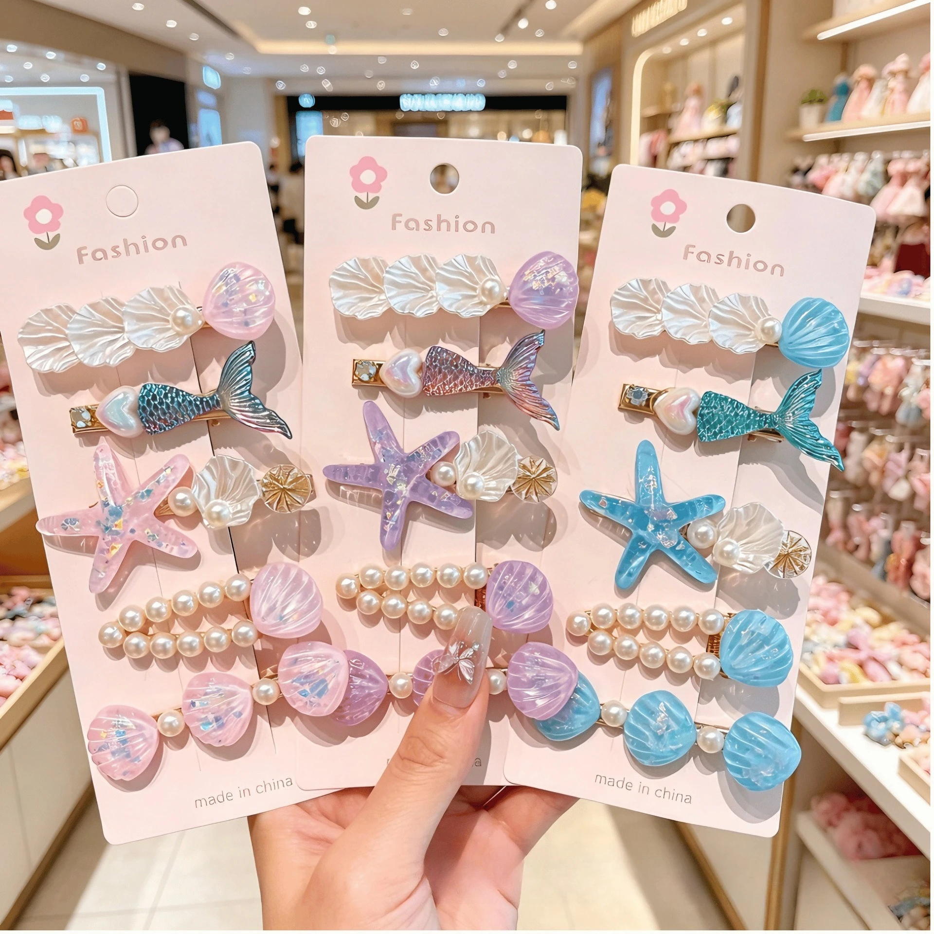 Resin Hair Clips Kit for Girls Ocean Shell Star Pearl Cute Princess Hair Accessories Non Slip Lightweight Durable Colorful