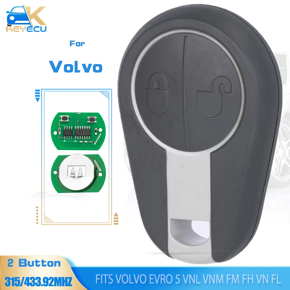 KEYECU 315MHz / 433.92MHz 2 Buttons Smart Remote Car Key for Volvo Evro 5 VNL VNM FM FH VN FL Euro 5 Truck