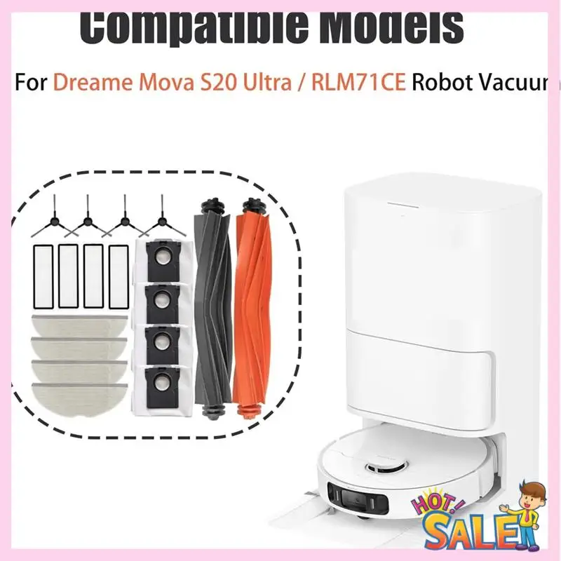 A88X 19PCS Staubsauger Zubehör Wichtigsten Seite Pinsel Mopp Pads Filter Staub Taschen Für Dreame Mova S20 Ultra/RLM71CE
