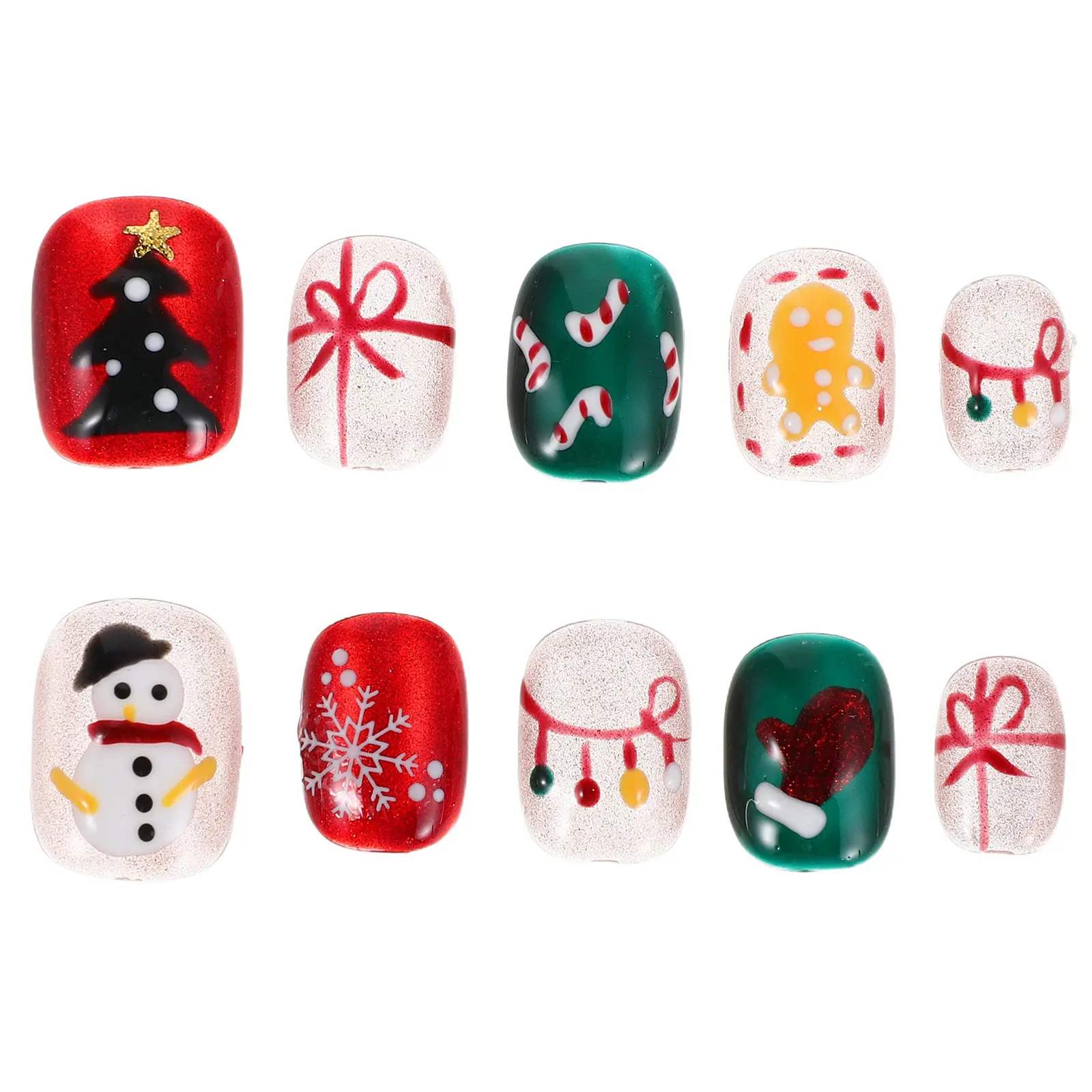 1Set Christmas Press on Nails Short Press on Nails Snowflake Snowman Candy Cane Tree Design Holiday Festive Manicure