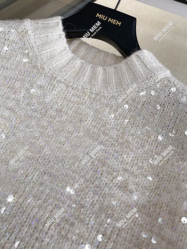 Ele Lady Atasan Rajutan Musim Semi Payet Berkilauan Bordir Berat Faionable Perjalanan Sle Regular Fit Panjang Sve ort L...