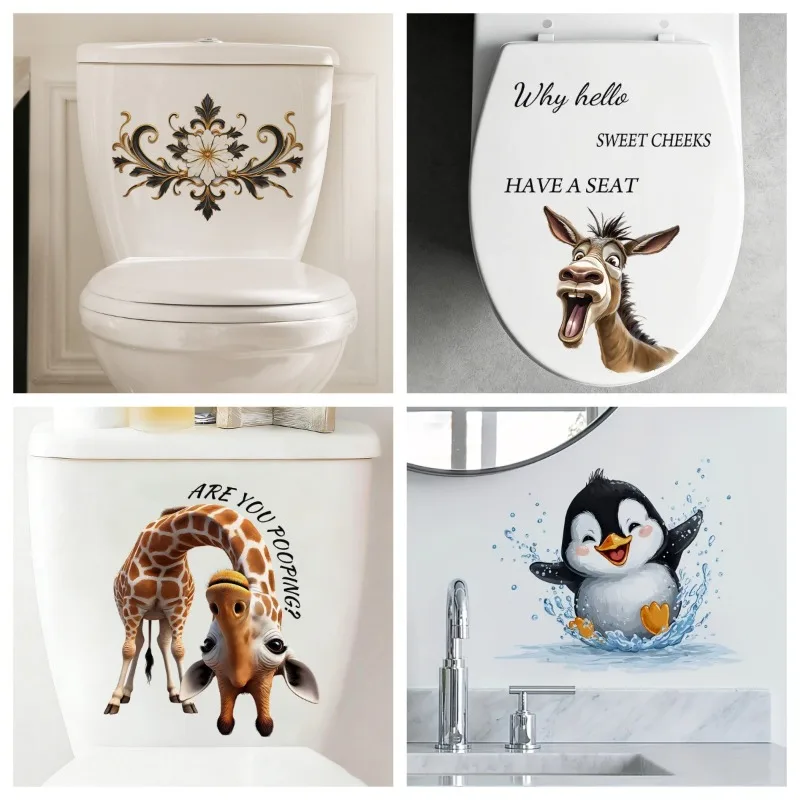 Creative Cartoon Funny Cute Pet Toilet Sticker  Waterproof & Oilproof Creative Decal for Home, Mall, Bathroom Decor