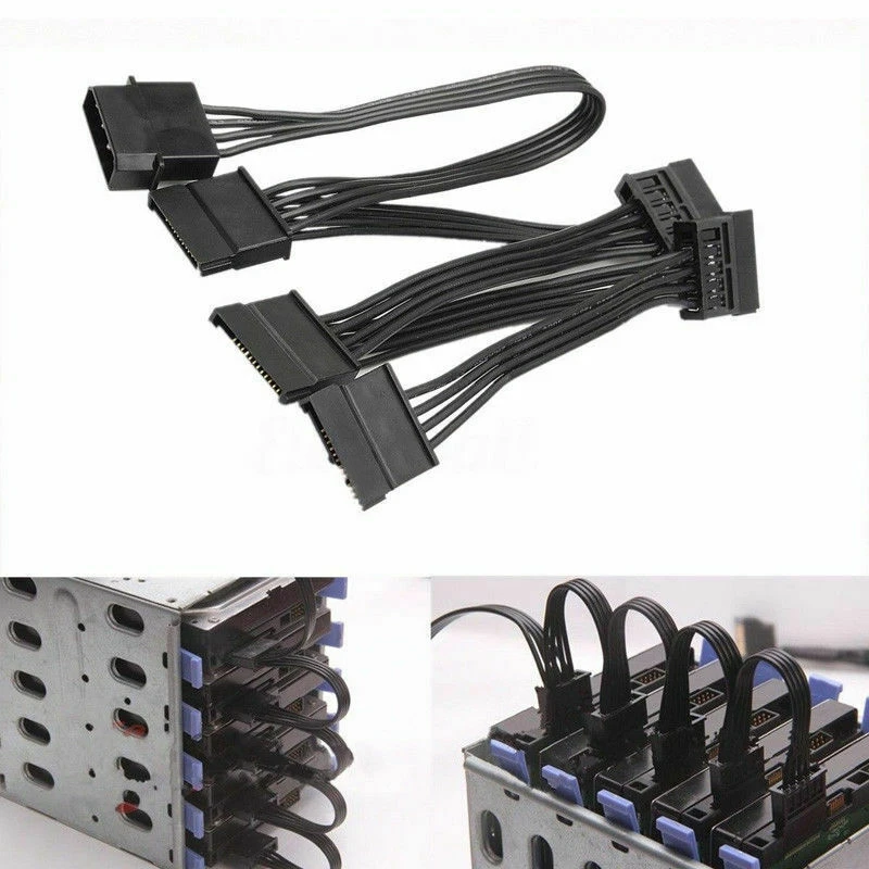 4Pin IDE to 5-Port Power Supply Cable 4Pin Molex to Multi SATA Port 18AWG Wire Power Cord For Hard Drive HDD SSD PC