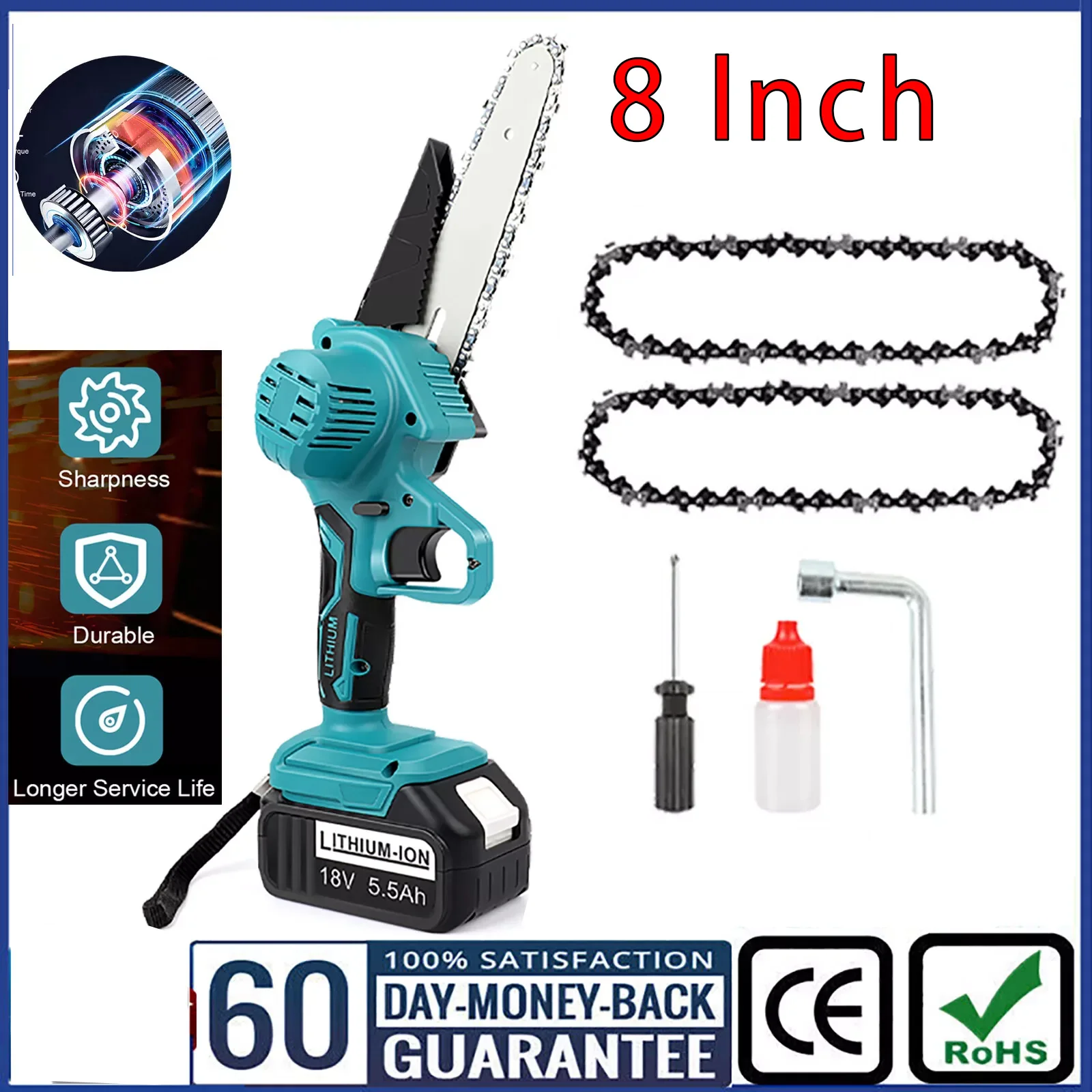 8 Inch Mini Chain Saw for Makita 18V BL1830 Battery Small Handheld Garden Logging Portable Chainsaw Wood Cutting Power Tool