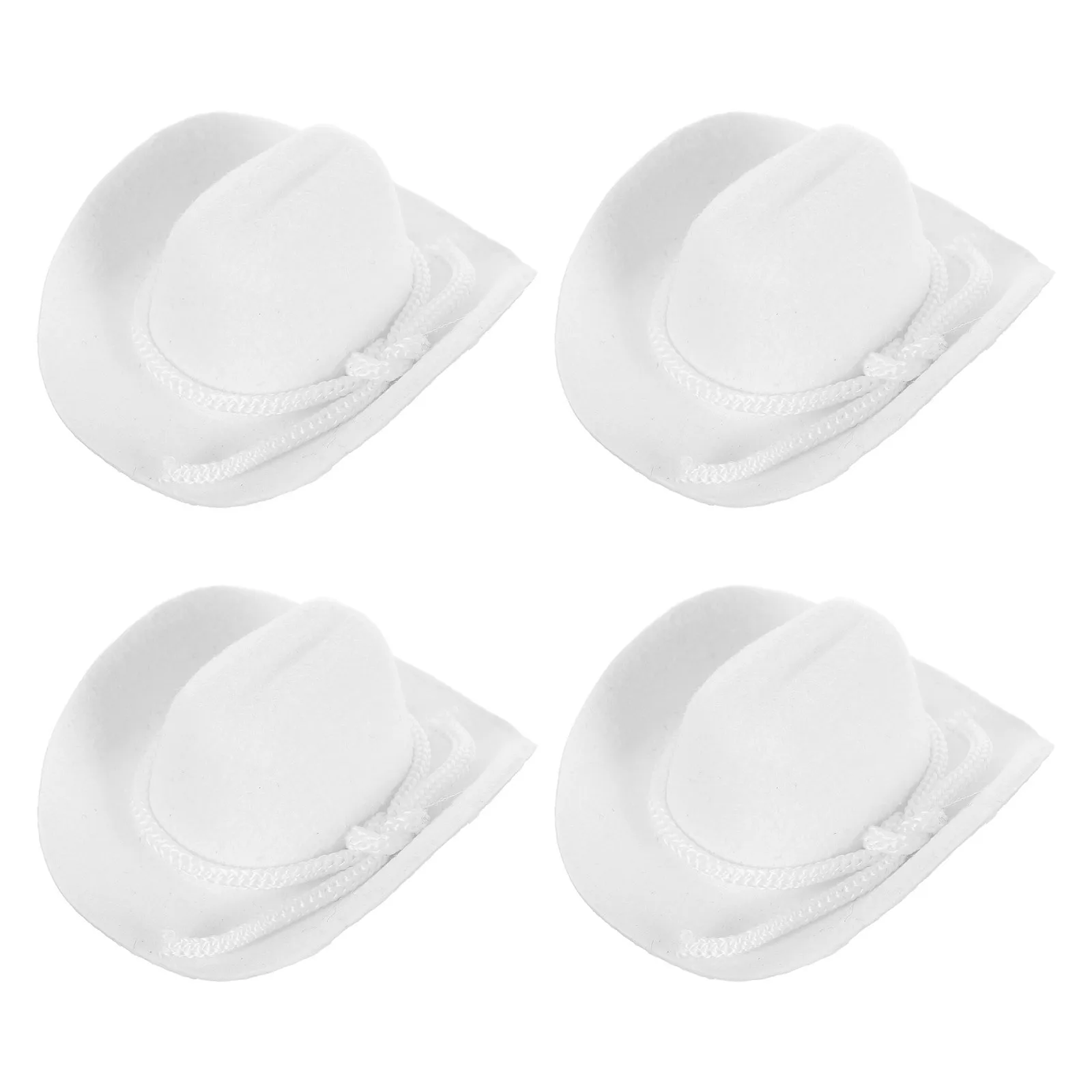 4 Stück Mini-Cowboyhüte, beflockt, winzige, niedliche Hüte im westlichen Stil zum Basteln, Puppenhaus-Zubehör, DIY-Party-Dekorationen