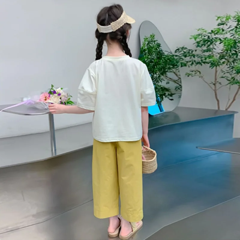 Girls Summer Sets Children Cartoon Short-sleeved Suit 2025 New Kids Fashion T-shirt+Pants 2Pcs Teenager Casual Clothing 5-14Y