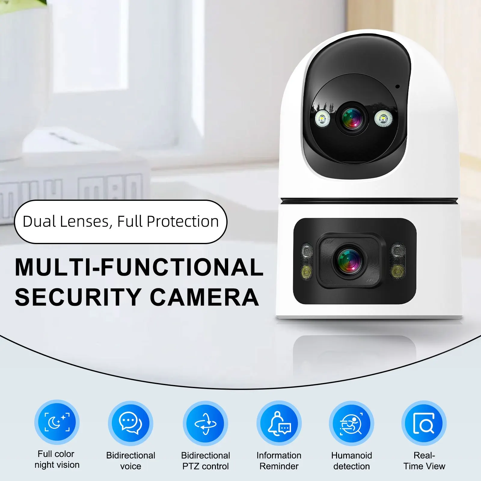 1pc High-Quality 1080P Dual-Lens Wireless Security Surveillance Camera, Rotatable Outdoor Home Surveillance Camera, 2.4G WiFi Ca