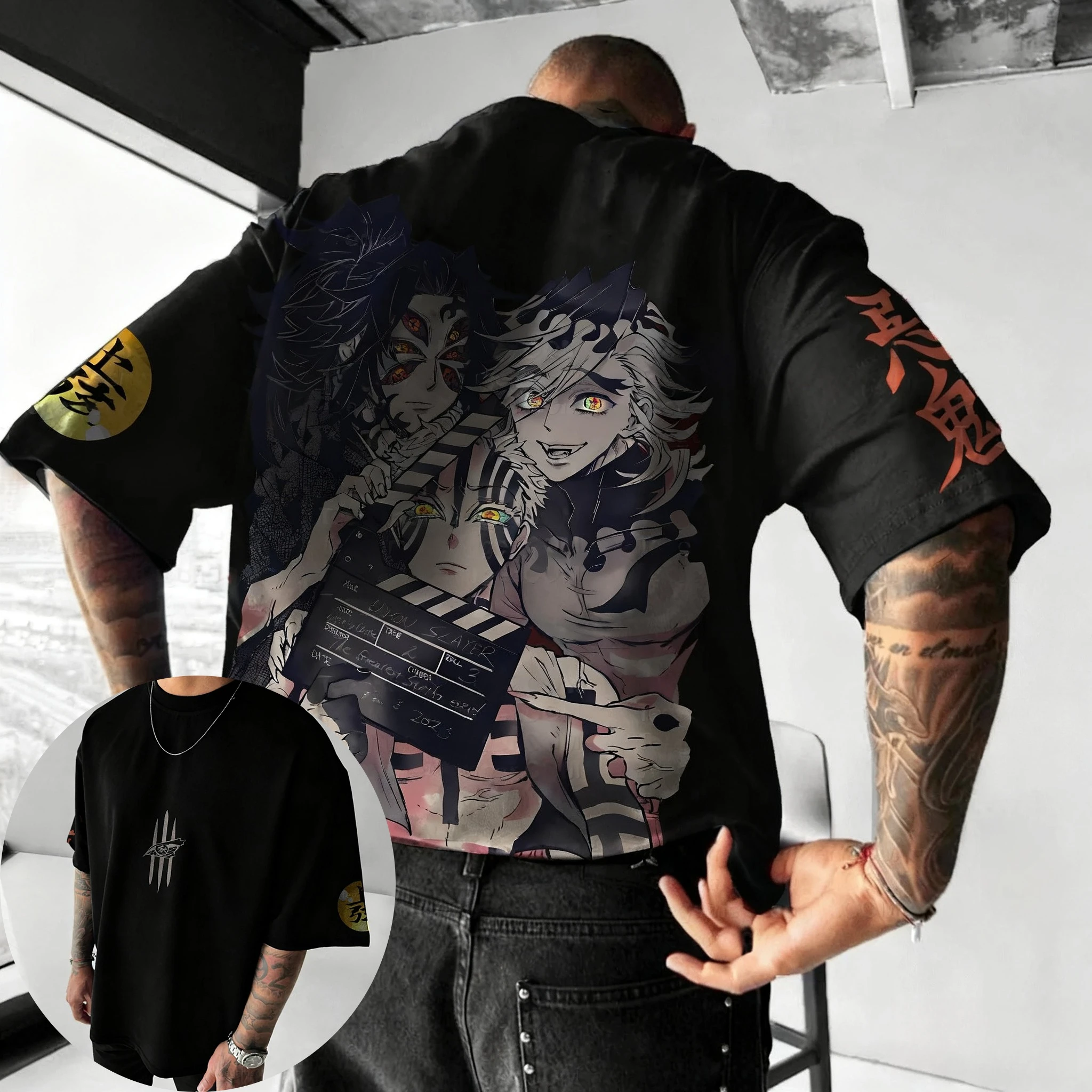 Camiseta con estampado creativo de Demon Slayer Anime Douma 2026 para hombre, novedad de verano, tendencia urbana de Hip Hop, Top informal holgado Y2K para padres e hijos