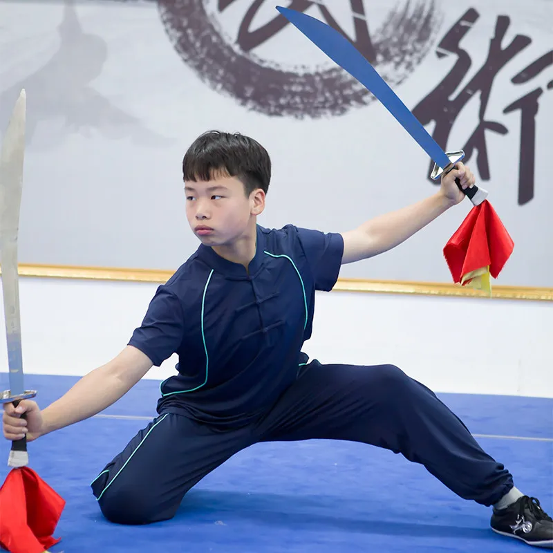 New Summer Boys Girls Martial Arts Uniform Kids Kung Fu Practice Training Suit Casual Sport Performance Outfit