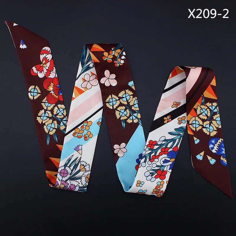 New Design 120cm Floral Print Women Small Silk Scarf Luxury Brand Bag Ribbons Fashion Head Scarf Hot Sale Long Scarves