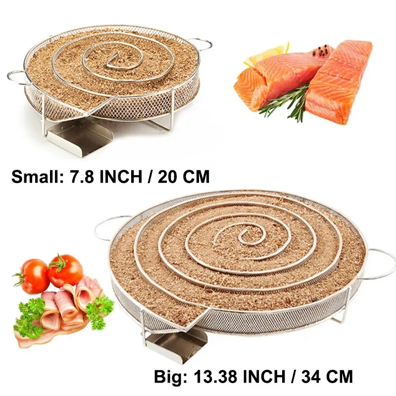 Cold Smoke Generator Charcoal Barbecue Round Meshes Wood Chips Smoker BBQ Grill Accessories For Salmon