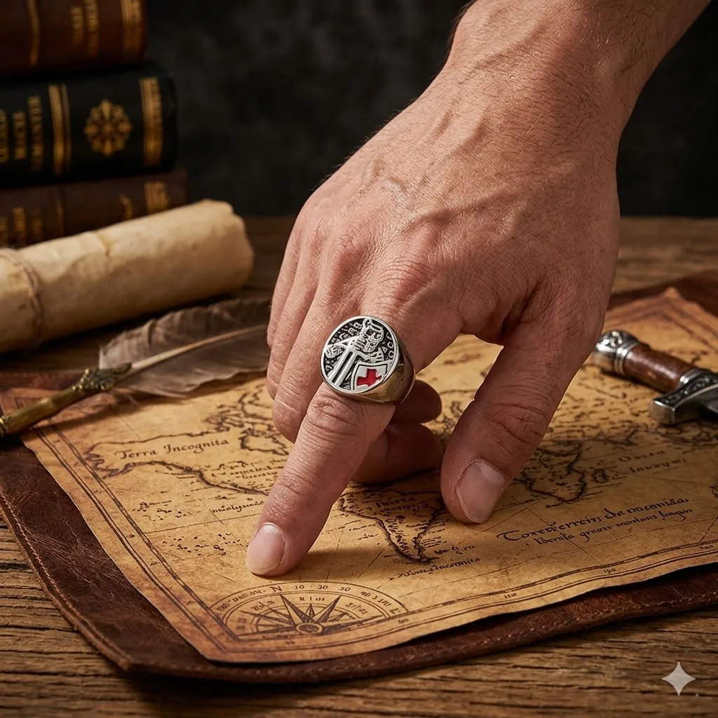Knights Templar Stainless Steel Rings for Men Vintage Crusader Shield Red Cross Signet Ring Gothic Punk Biker Amulet Jewelry Gif