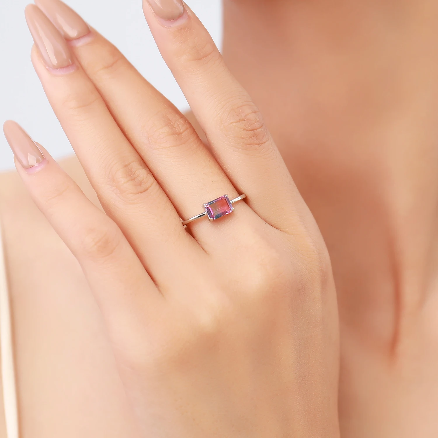 Modian Vintage Design Candy Tourmaline Ring 100% 925 Sterling Silver Rectangle Charm Simple Finger Rings For Women Fine Jewelry
