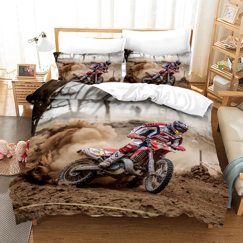 

Dirt Bike Duvet Cover Motocross Bedding Set for Boy Motorcycle Rider Bedding Set King Polyester Comforter Cover with Pillowcase