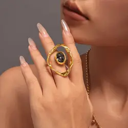 Nivora Stainless Steel Big Open Rings For Women Rhinestone Copper Material Charm Finger Women Rings Waterproof Wedding Jewelry