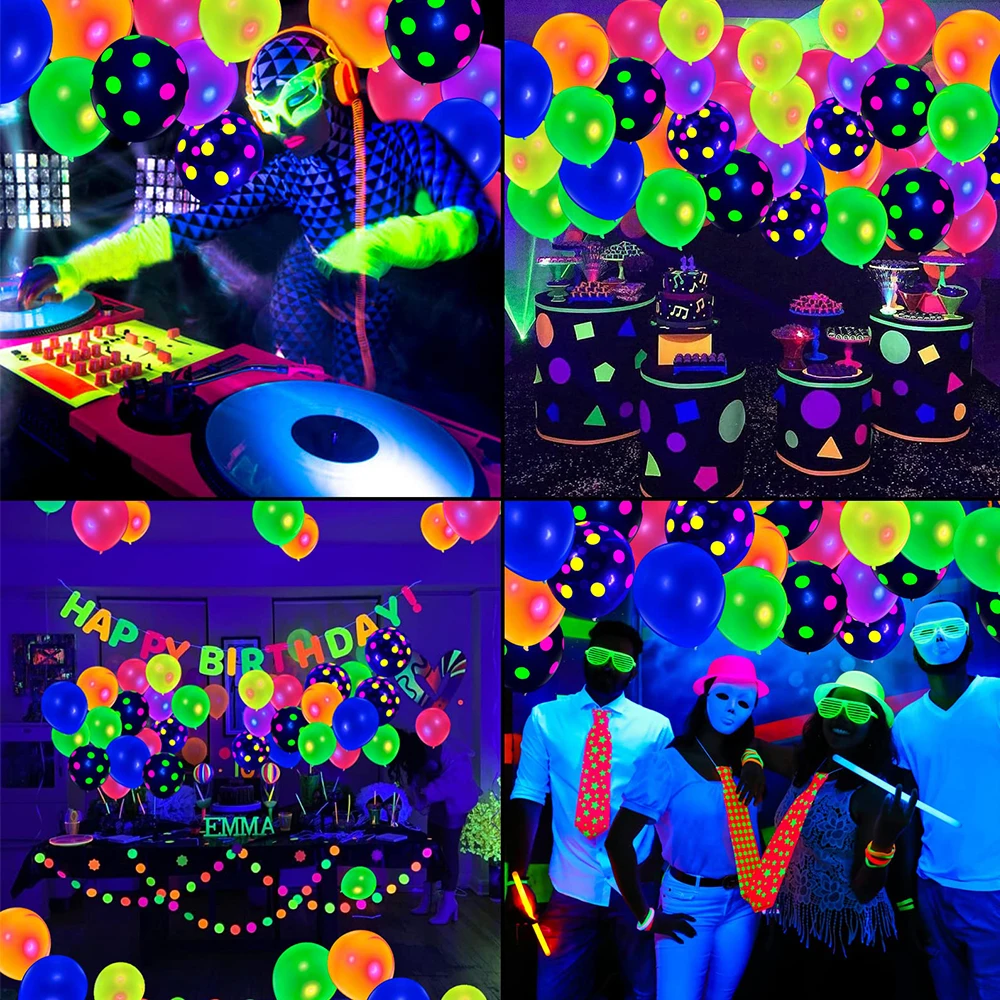 Neon Glücklich Geburtstag Banner Blacklight Partei Liefert Glow in The Dark Geburtstag Banner Schwarz Licht Reaktiven UV Party Zubehör – Detail 21