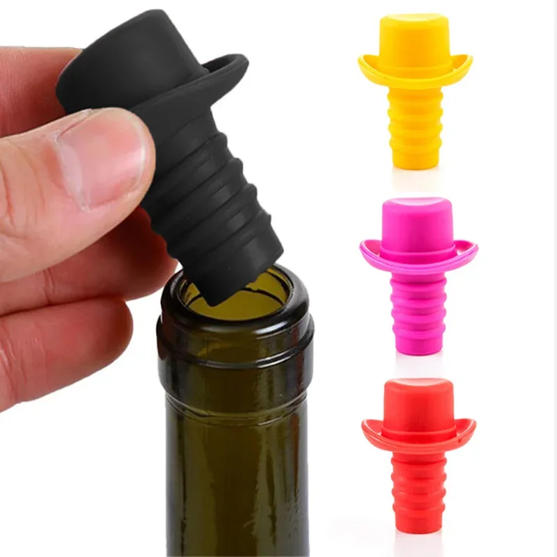 

New Silicone Bottle Stopper for Bottles Cap Wine Cork Wine Pourer Stopper Silicone Caps Cute Top Hat Fresh-keeping Gel Cork Bar