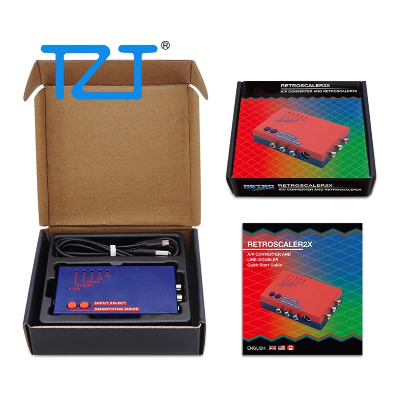 

TZT RetroScaler2x AV Converter Line Doubler Blue/Red With/Without Adapterfor Retro Game Consoles PS2/N64/NES/Dreamcast/Saturn