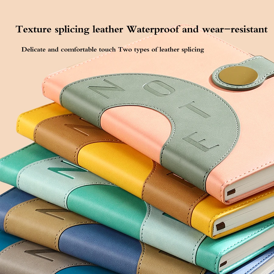 A5 round Buckle Hardcover Journal Color Contrast Spliced PU 120 Sheets Lined Writing Notepad for Office Business