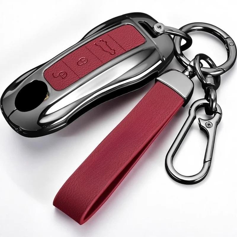

Luxury Genuine Leather for Porsche Boxster Cayman Panamera Cayenne Macan 718 911 Taycan Car Key Case Cover Protective Keychain