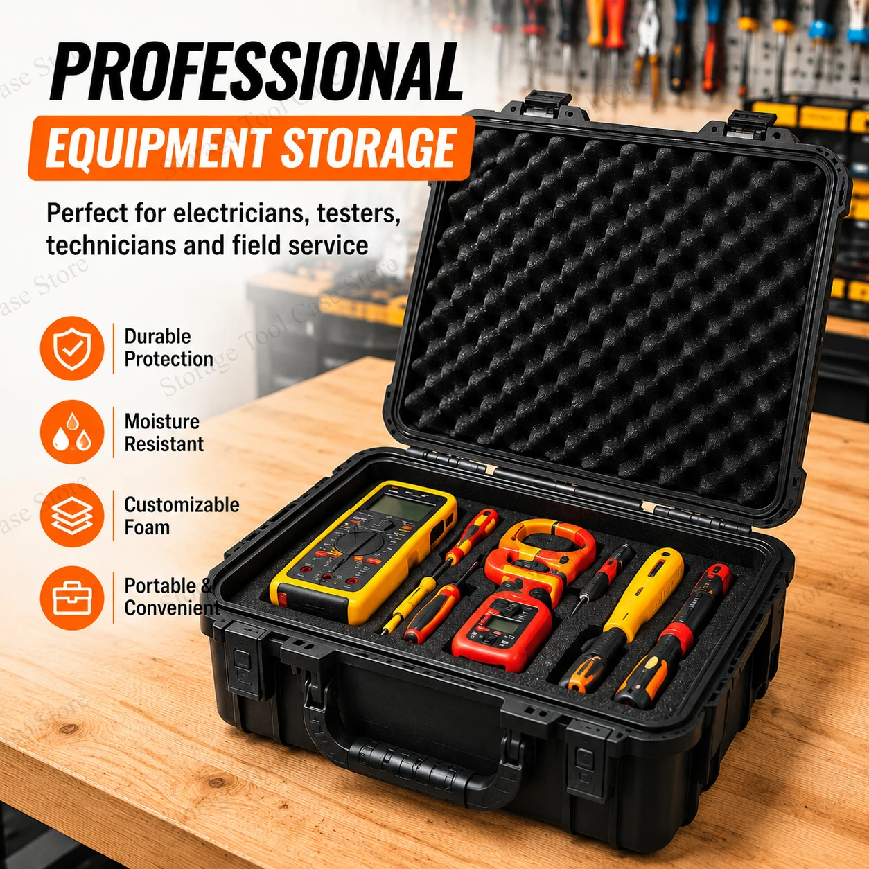 portable-hard-tool-case-with-reflective-strip-waterproof-seal-for-electrician-test-equipment-workshop-field-service-gear-storage