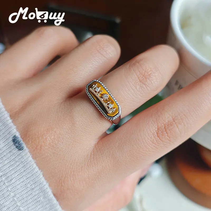 

MOBUY кольцо с натуральным тигровым глазом и драгоценным камнем для женщин и мужчин, элегантный ретро-стиль, стерлинговое серебро 925 пробы, ювелирные изделия, подарок на вечеринку